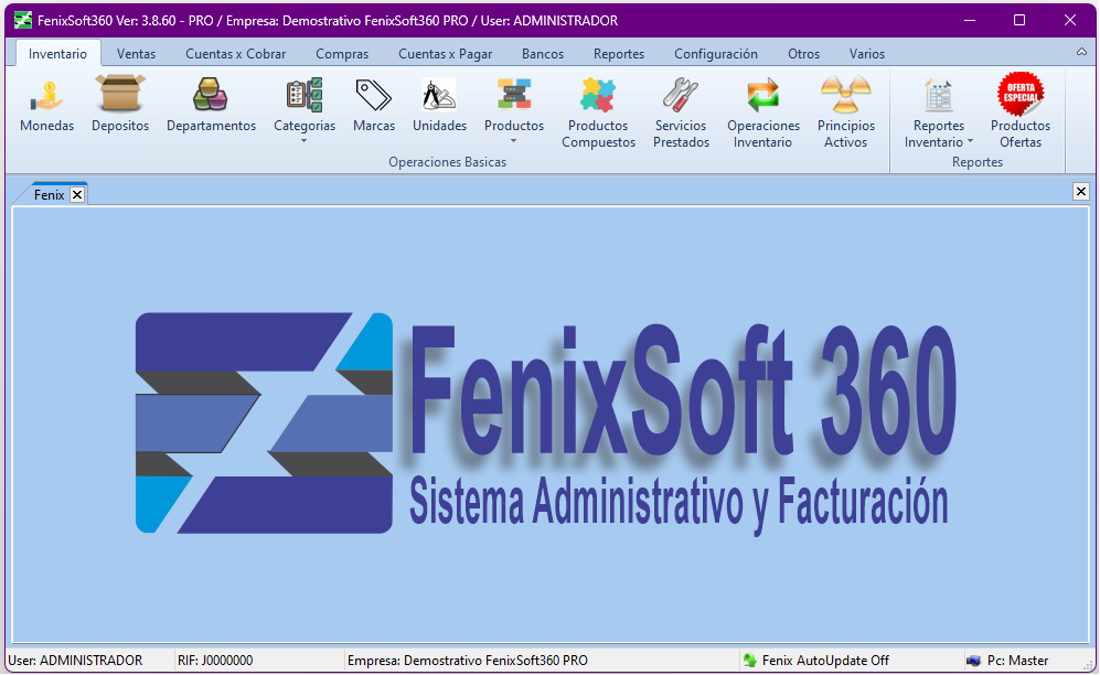 Vista del sistema FenixSoft 360 - Panel Principal
