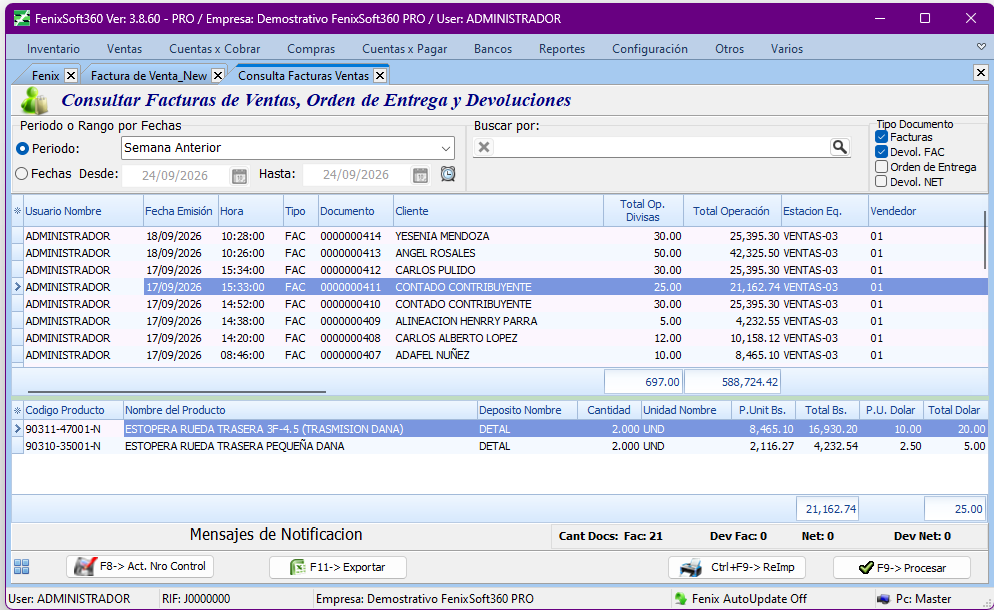 Vista del sistema FenixSoft 360 - Reportes y Estadísticas