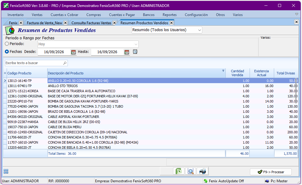 Vista del sistema FenixSoft 360 - Configuración de Usuarios